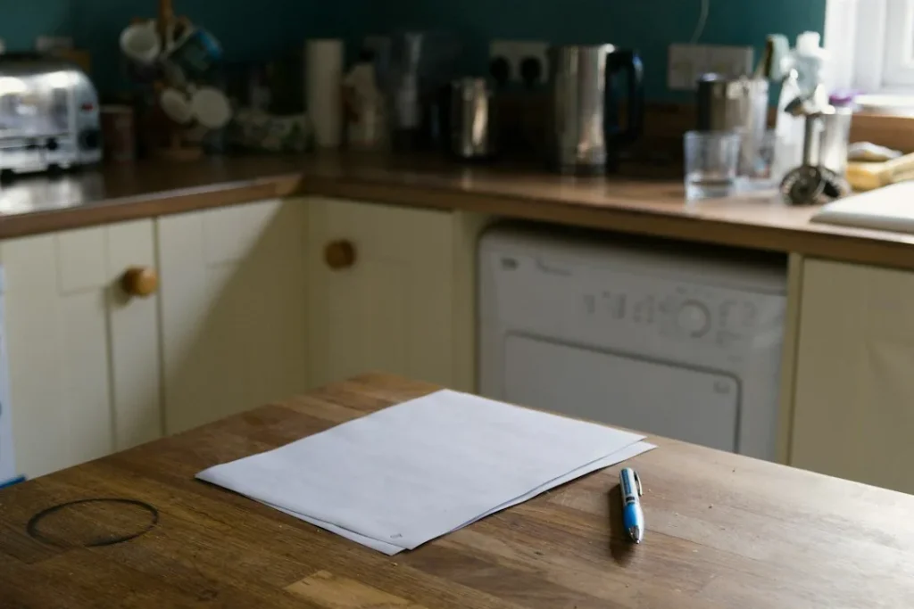 Cuaderno y bolígrafo sobre una mesa para planificar los horarios familiares